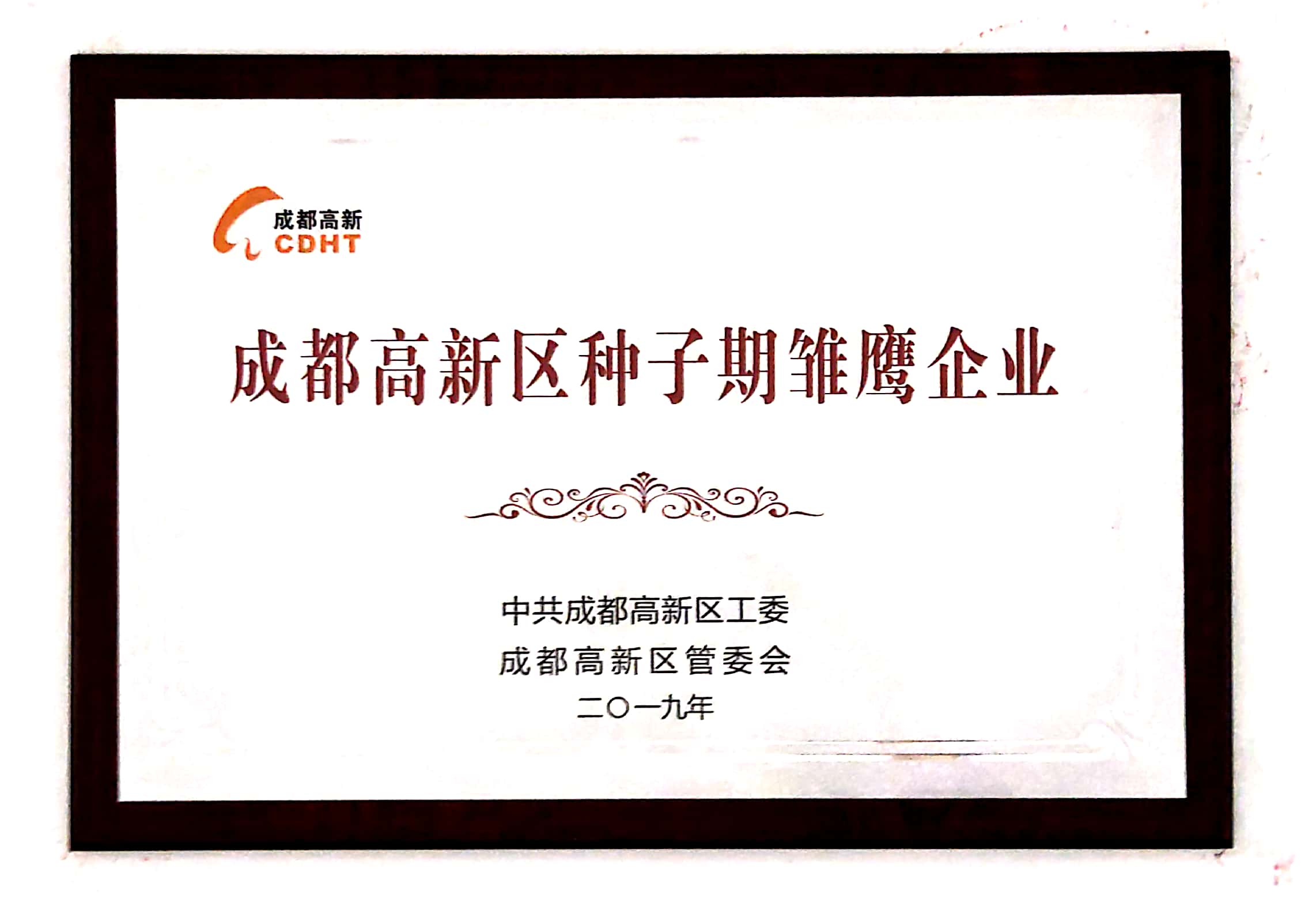 中科奥格被授予”成都高新区种子期雏鹰企业2019种子企业“